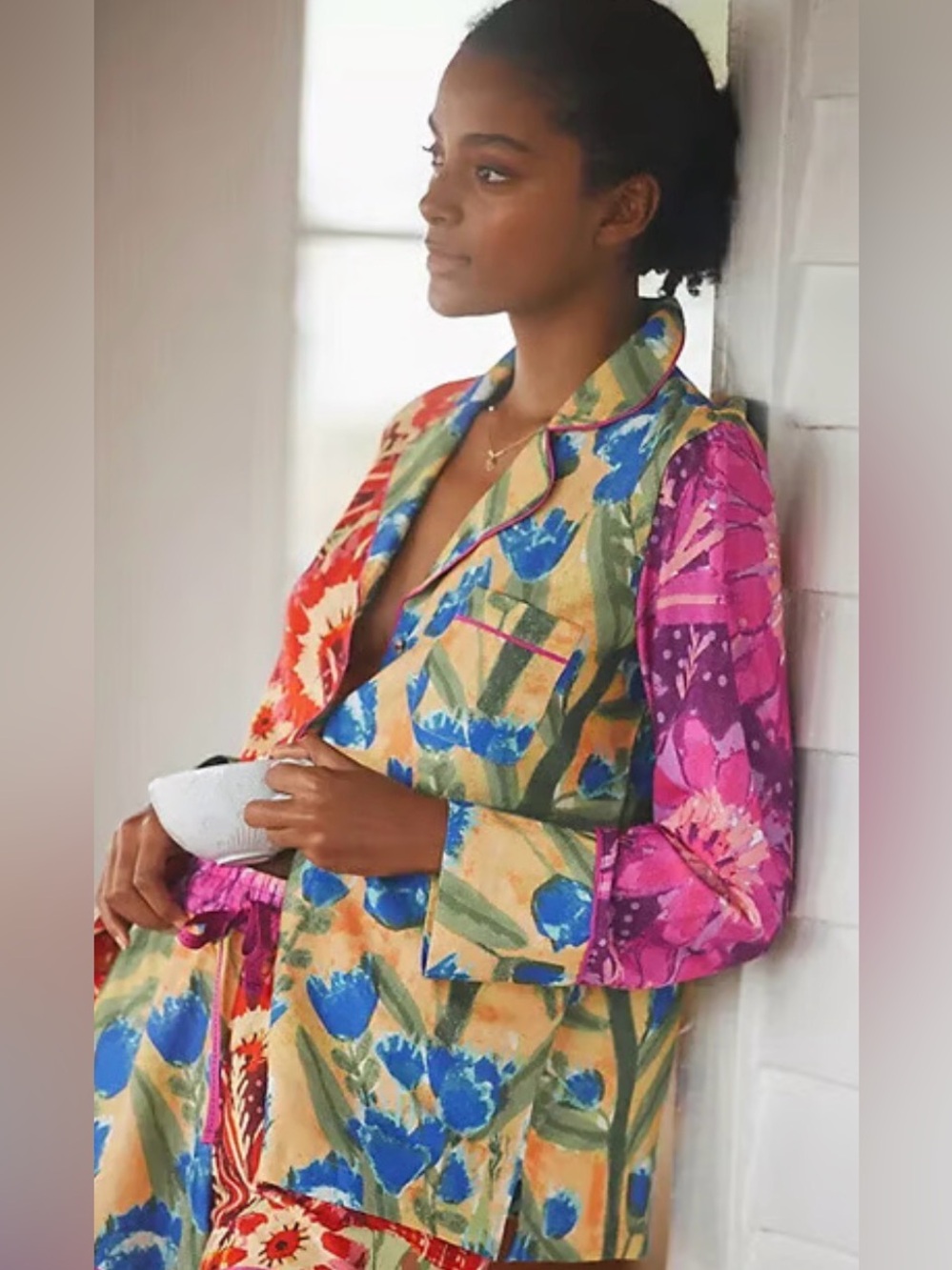 Anthropologie Multicolor Floral Patchwork Pajama Top